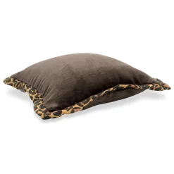 Carrè Marrone con bordo Animalier Cuscino Quadrato in Velluto