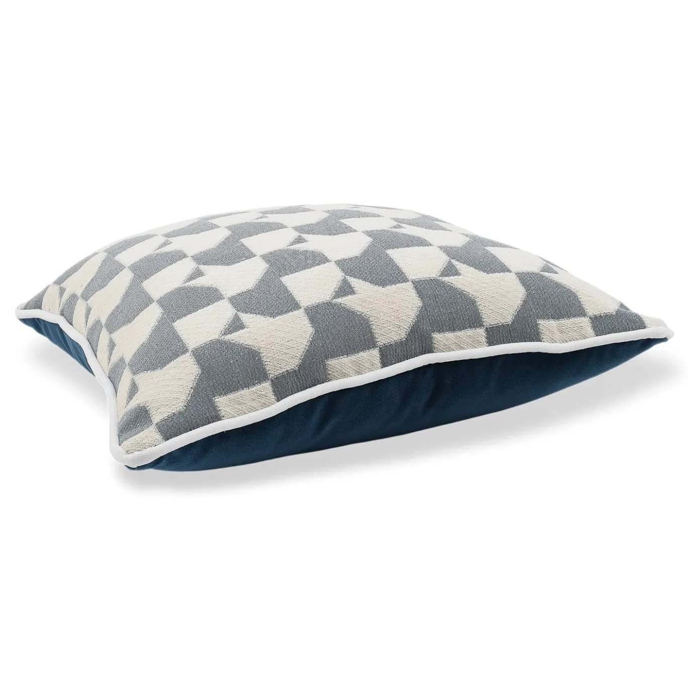 Carrè Pied de Poule Cuscino Quadrato in Tessuto Jacquard Blu e Bianco