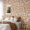 Carta da Parati Boho a Labirinto in Toni Nocciola e Bianco