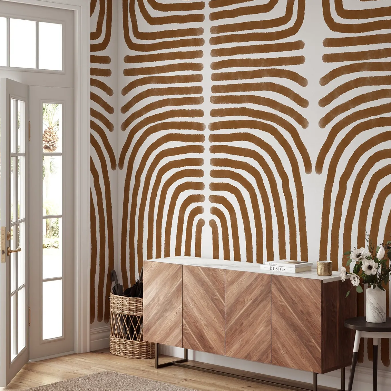 Carta da parati boho a tonalità terra marrone