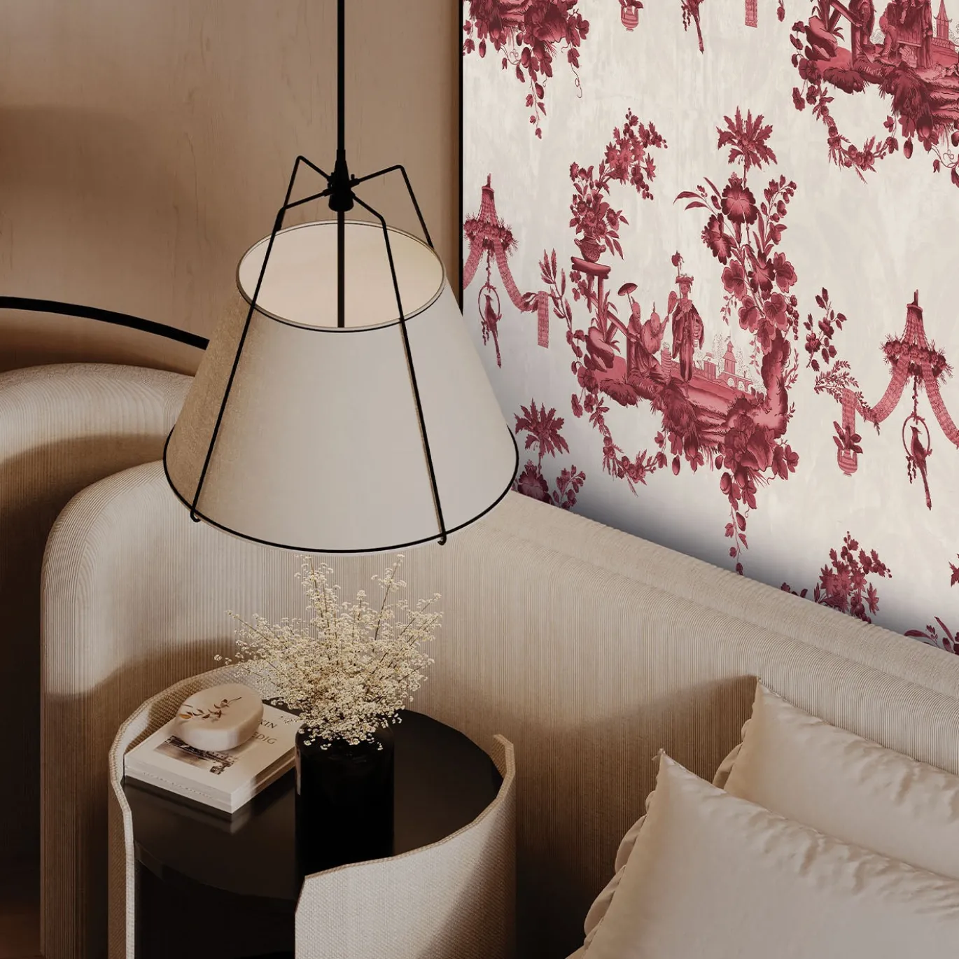 Carta da parati Chinese Toile rossa e beige