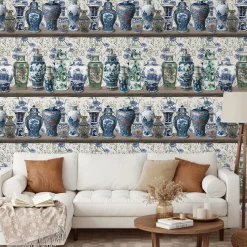 Carta da Parati Chinoiserie con Vasi Ming