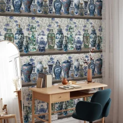 Carta da Parati Chinoiserie con Vasi Ming