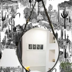 Carta da Parati con Cactus in Bianco e Nero