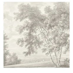 Carta da parati con paesaggio di campagna color crema seppia