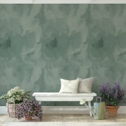 Carta da Parati con Pennellate Verdi Scure ad Aquarello