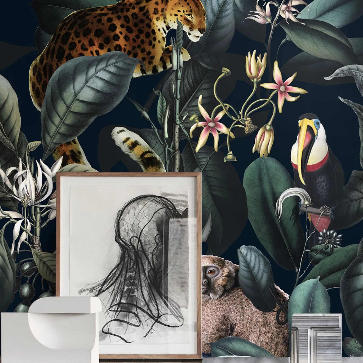 Carta da Parati Dark Tropical Wild Jungle Verde
