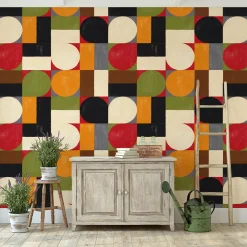 Carta da Parati Geometrica Verde in Stile Mid-Century Modern