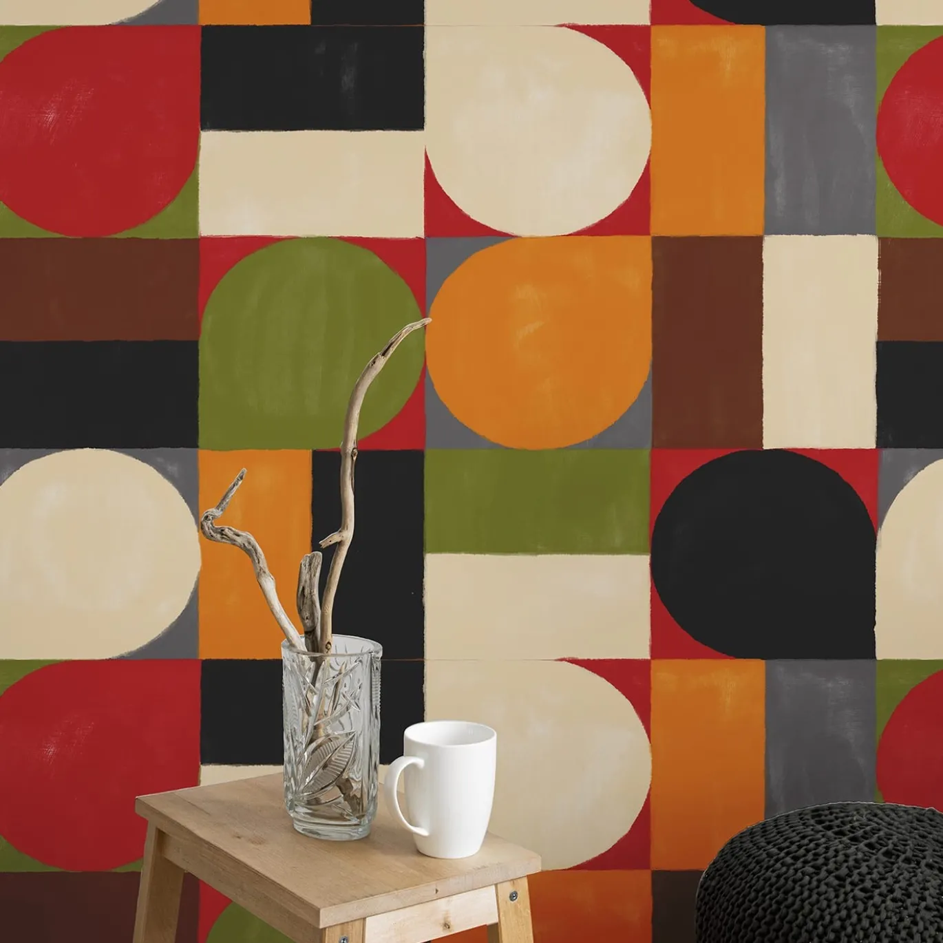 Carta da Parati Geometrica Verde in Stile Mid-Century Modern