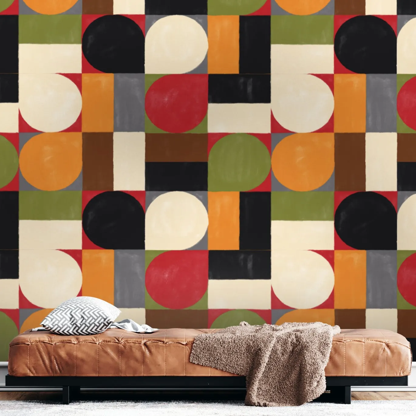 Carta da Parati Geometrica Verde in Stile Mid-Century Modern