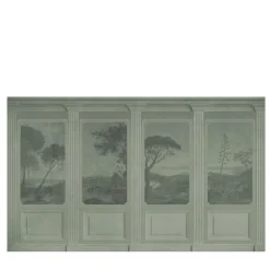 Carta da parati Italian Landscape verde con elementi architettonici