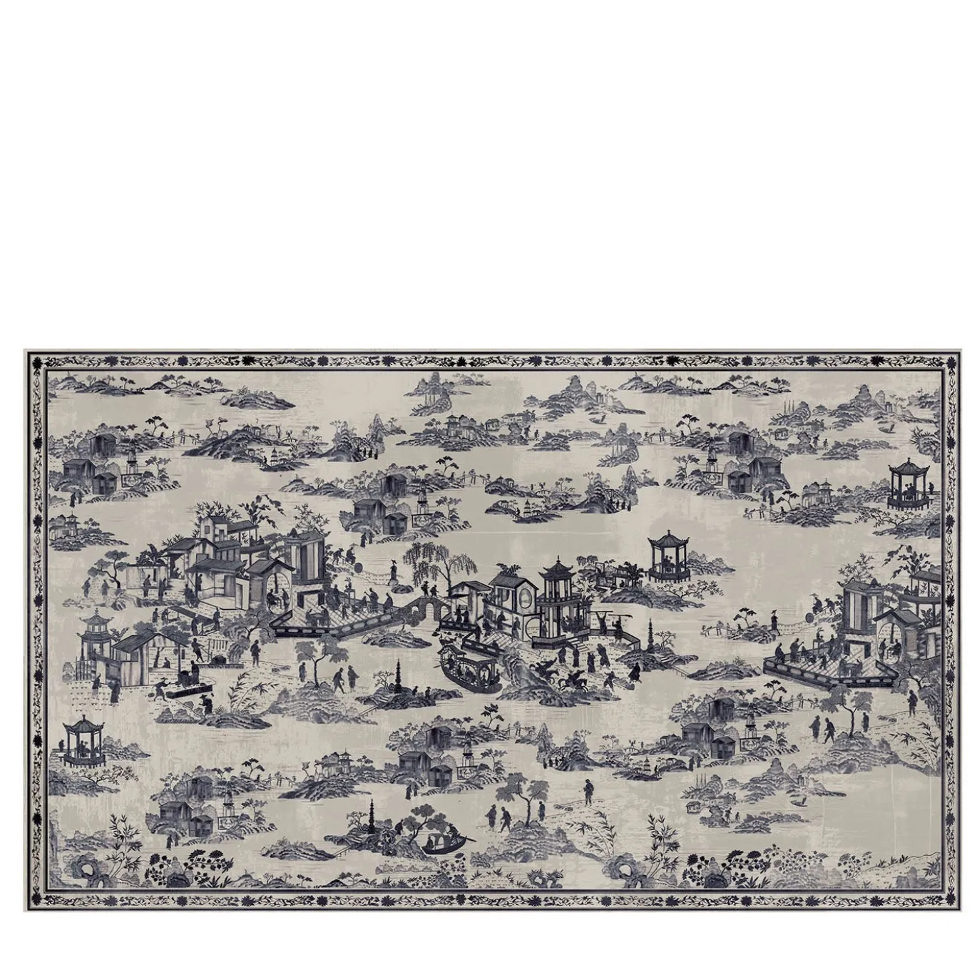 Carta da parati Japanese Toile blu e bianca
