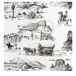 Carta da Parati Marrone e Bianca Western in Stile Fumetto Retrò