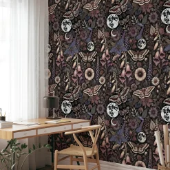 Carta da Parati Multicolore Giardino Mistico a Mezzanotte