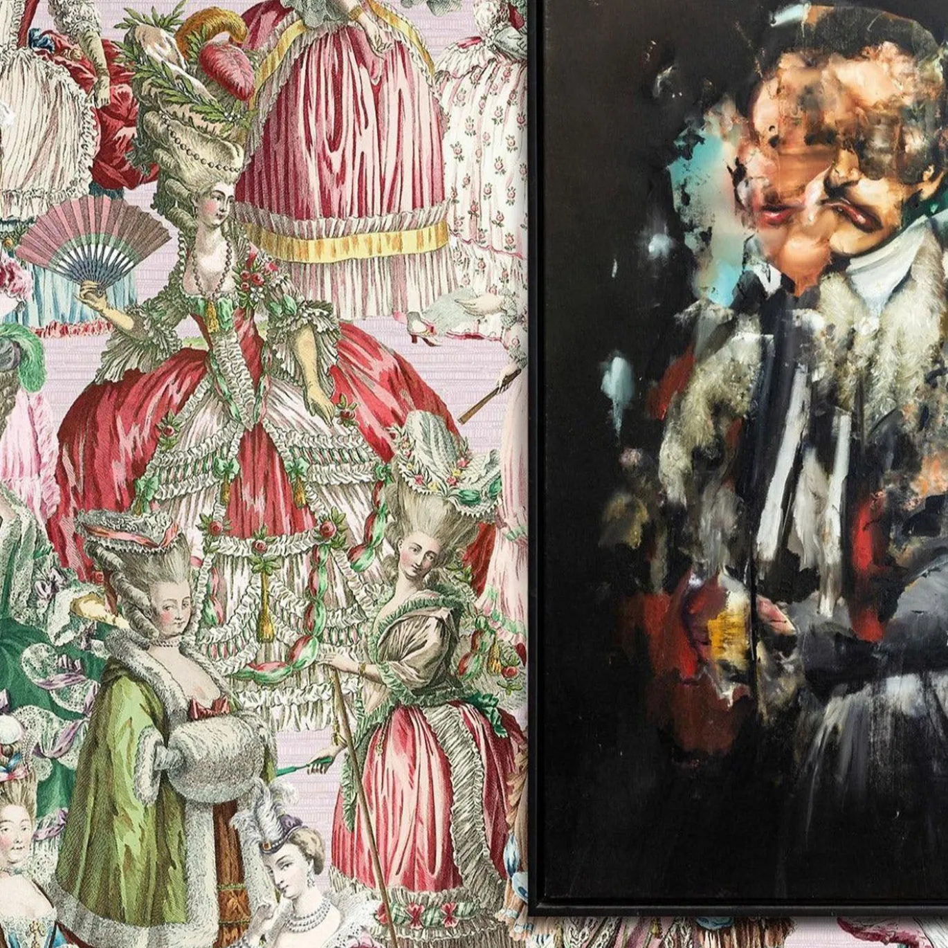 Carta da Parati Rococò Marie Antoinette con Abito d'Epoca