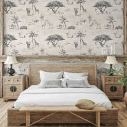 Carta da Parati Safari Beige con Animali Selvatici