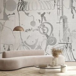 Carta da parati strutturata con decorazione greca in B&N