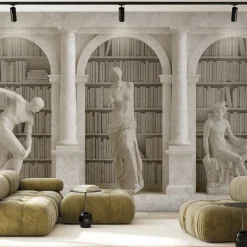 Carta da parati testurizzata con statue di marmo beige