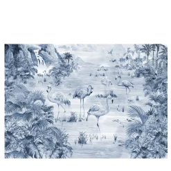 Carta da parati testurizzata artigianale blu Flamingos