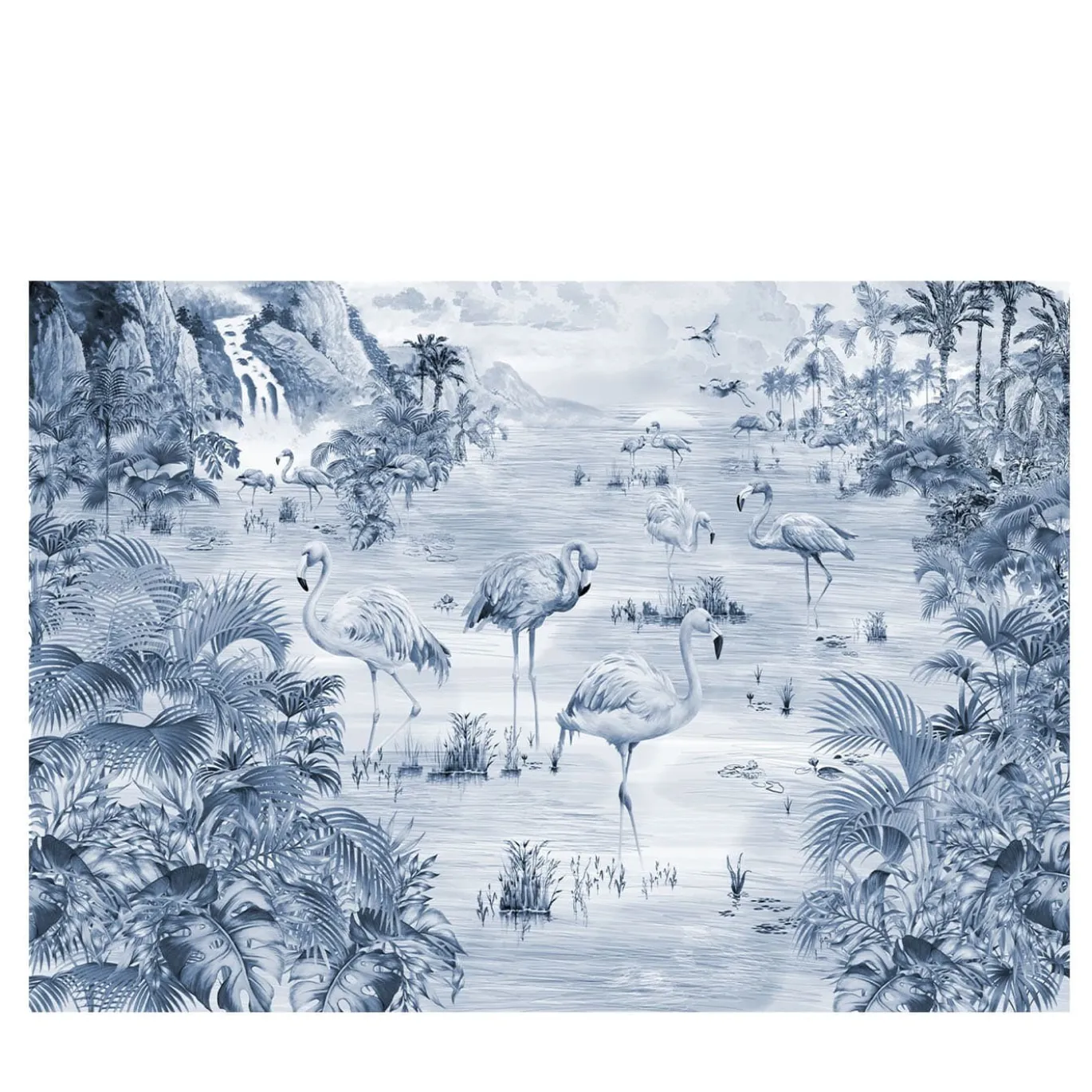 Carta da parati testurizzata artigianale blu Flamingos