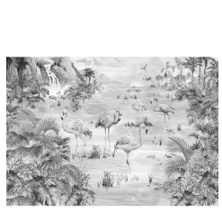 Carta da parati testurizzata artigianale grigio Flamingos