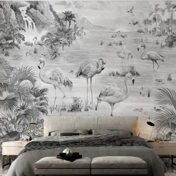 Carta da parati testurizzata artigianale grigio Flamingos