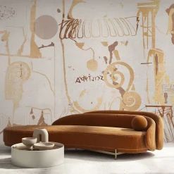 Carta da parati testurizzata con decorazione greca dorata