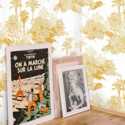 Carta da Parati Toile de Jouy Francese con Giungla Gialla Senape