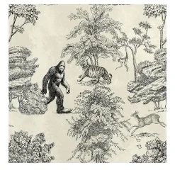 Carta da Parati Toile de Jouy in Toni Seppia con Bigfoot Mistico