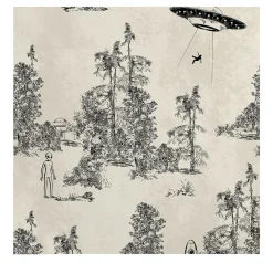 Carta da Parati Toile de Jouy Nera con Alien Abduction