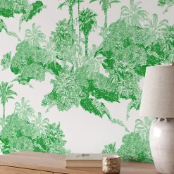 Carta da Parati Toile de Jouy Tropicale Verde