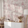 Carta da Parati Toile Vintage Francese Rosa