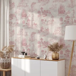 Carta da Parati Toile Vintage Francese Rosa