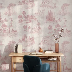 Carta da Parati Toile Vintage Francese Rosa
