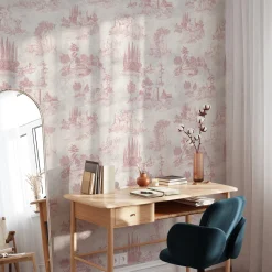 Carta da Parati Toile Vintage Francese Rosa
