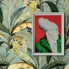 Carta da parati verde e gialla con foglie di banano