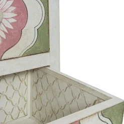 Cassettiera Barberini Bianca e Verde con Motivi di Girasole Rosa