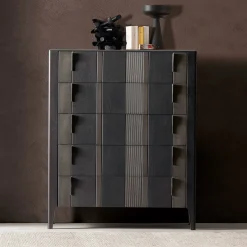 Cassettiera Domino a 5 cassetti in noce canaletto grigio bicolore