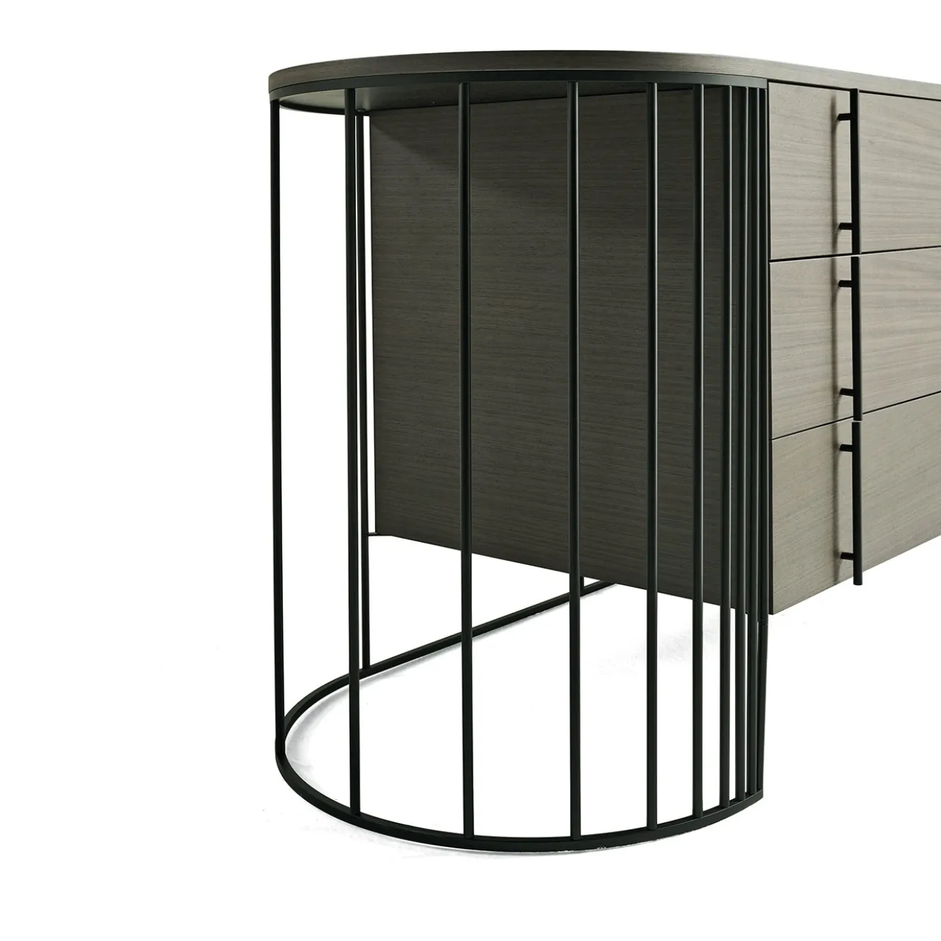 Cassettiera Doppler in Metallo Nero Opaco e Legno Grigio Fumé