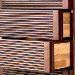 Cassettiera Riga Alta in Noce con Dettagli in Legno Scuro