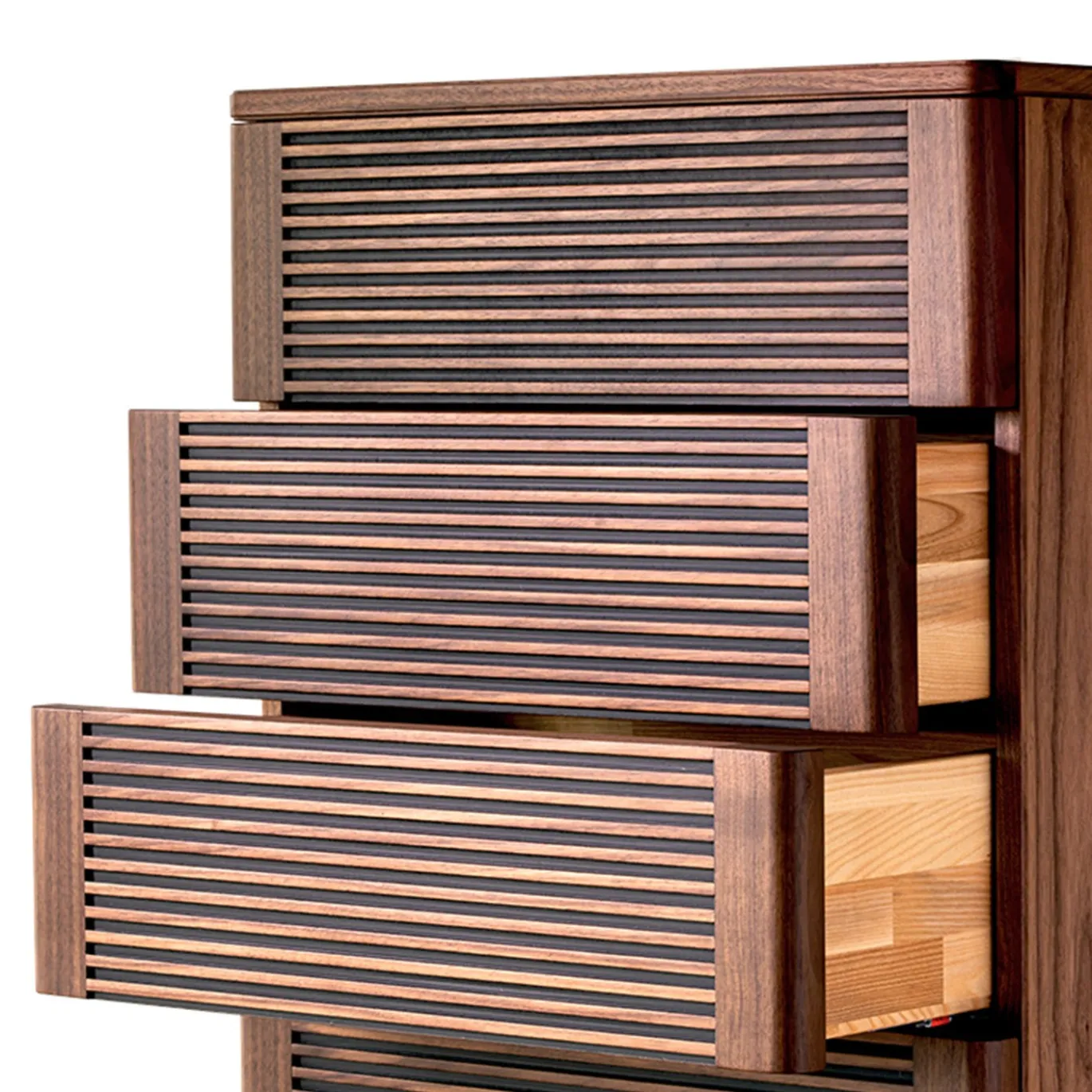 Cassettiera Riga Alta in Noce con Dettagli in Legno Scuro