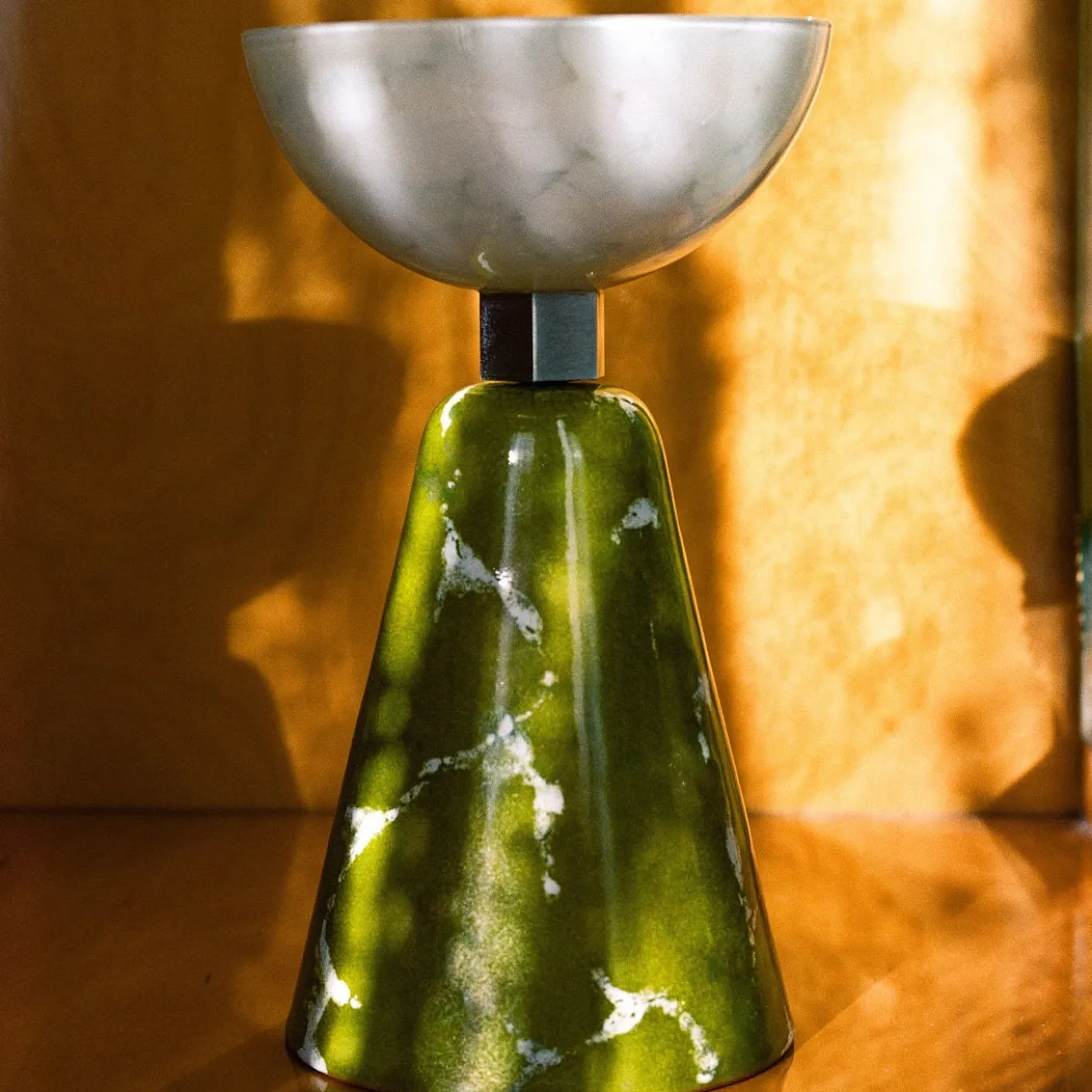 Centrotavola Alchimie in vetro di Murano verde giada