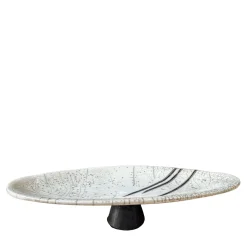 Centro tavola alto in ceramica Raku bianco e nero