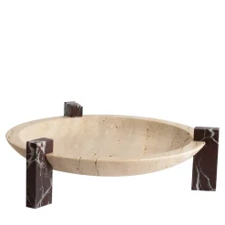 Centrotavola Block Stand basso in Marmo Travertino e Rosso Lepanto