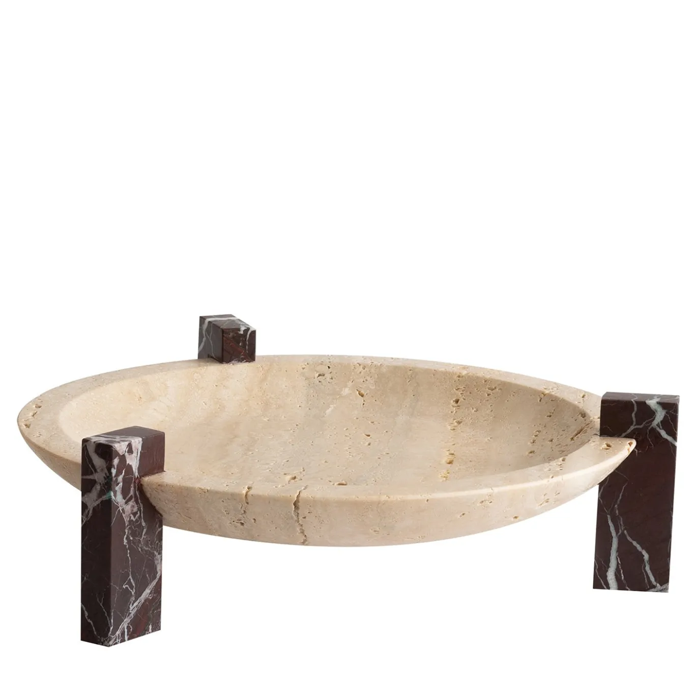 Centrotavola Block Stand basso in Marmo Travertino e Rosso Lepanto