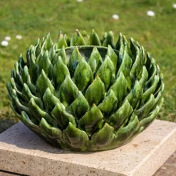 Centrotavola Cynara a forma di carciofo in ceramica smaltata verde