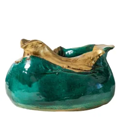 Centrotavola in ceramica La Colomba Della Pace Verdigris e foglie d'oro