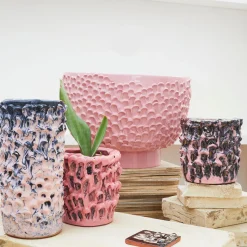 Centrotavola in Ceramica Onda Rosa Cipria Lucido