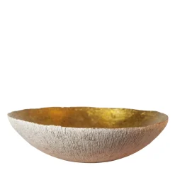Centrotavola in gres bianco biscuit con interno dorato della Collezione Spore