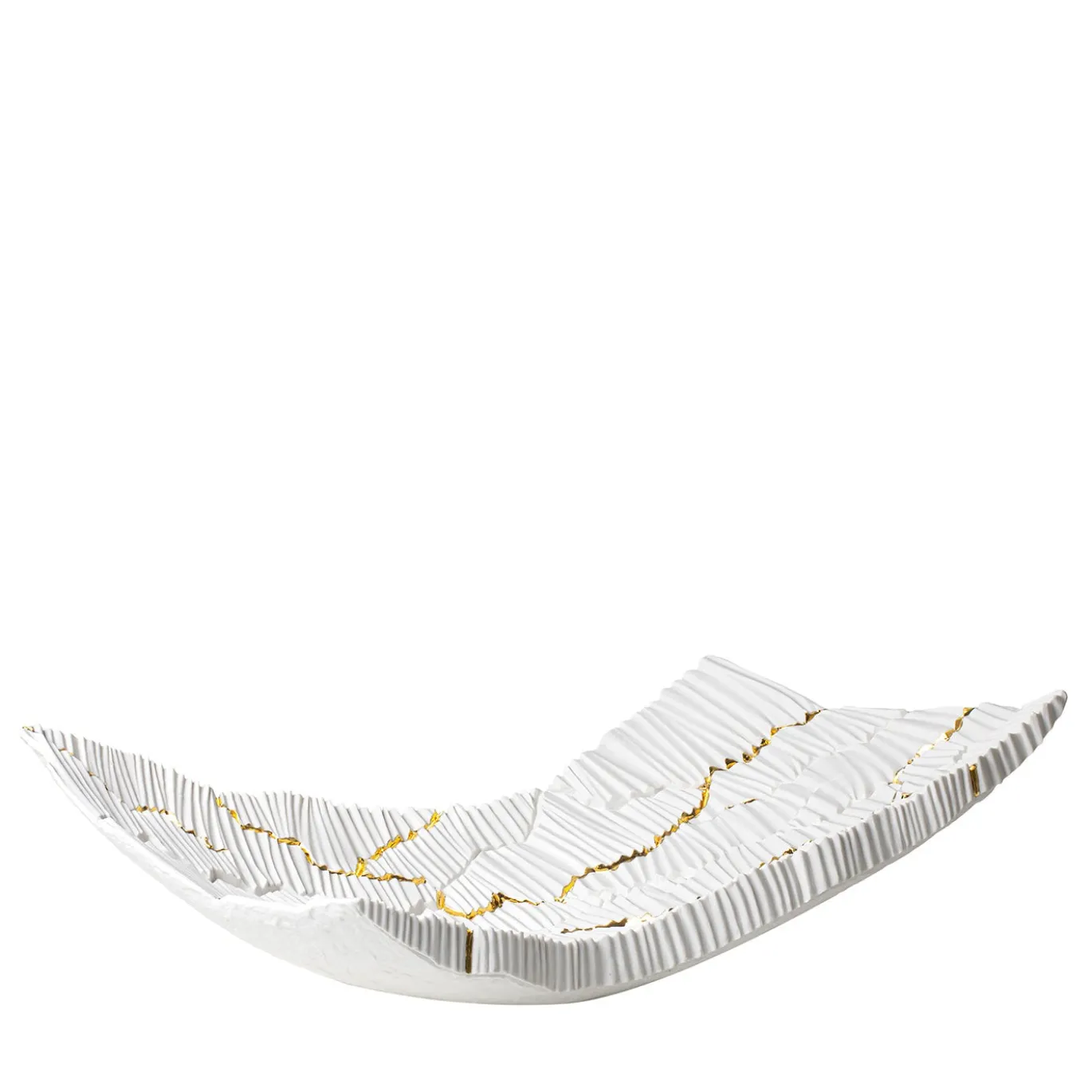 Centrotavola Levante in porcellana bianca con crepe oro